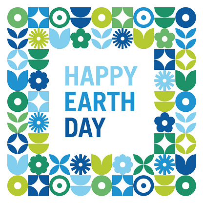 Earth Day concept design with frame. Banner, poster, abstract background in modern geometric style. Stock illustration