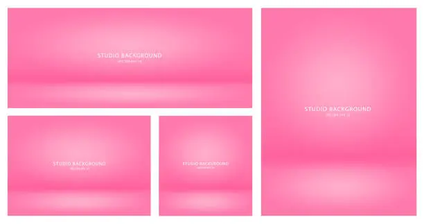 Vector illustration of A set of blank pink studio backgrounds. A collection of empty studio rooms for a photo shoot or presentation.