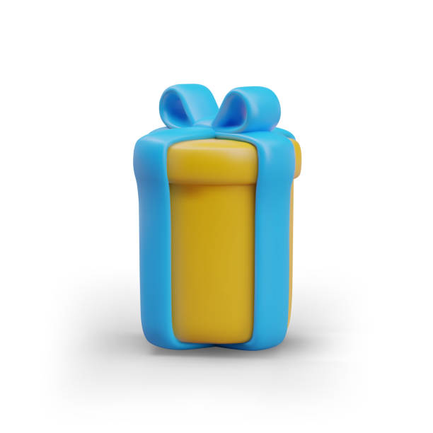 istock Vertical yellow box tied with blue ribbon. Concept of delicate gift. Illustration for holiday design 2104536557