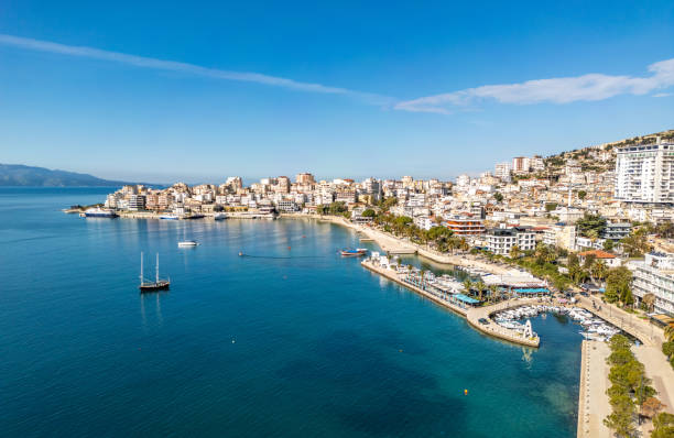 istock Small boats moored at Saranda on the Albanian Riviera 2104545708