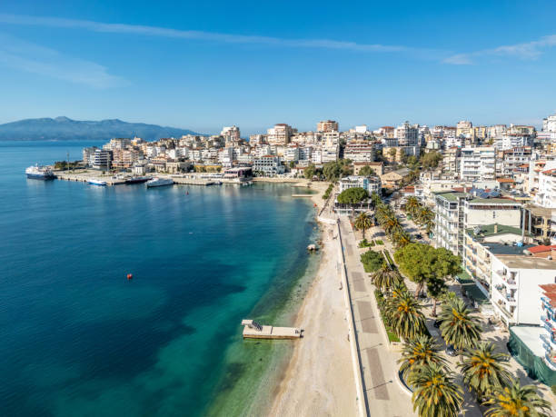 istock Saranda beach on the Albanian Riviera 2104548324