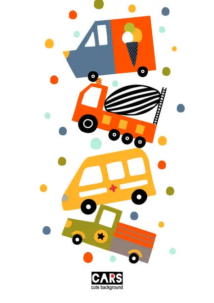 Vector illustration of Cute kids poster with cars on a white background