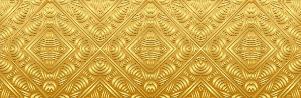istock Banner, tribal luxury cover design. Relief geometric gold 3D pattern on a gold background, metallic. Vintage artistic art, ethnicity of the East, Asia, India, Mexico, Aztec. 2104574719