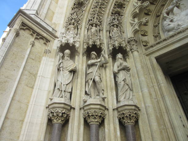 Details of sculptures on the exterior facade of Zagreb cathedral, Croatia