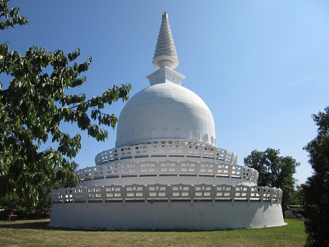White stupa located in Zalaszántó, Hungary