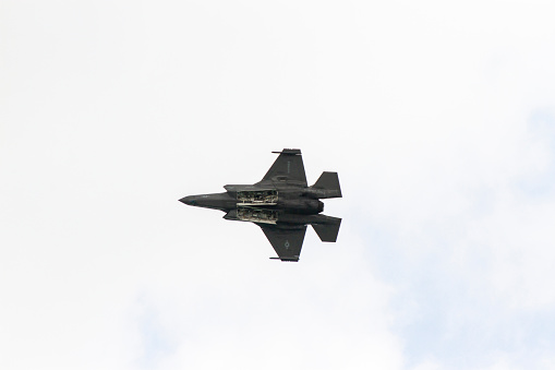 Changi Airport, Singapore - February 12, 2020 : Lockheed Martin F-35B Lightning II Fighter Jet Of U.S. Air Force Taking Off From Singapore.