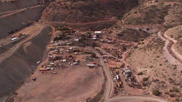 Aerial View of Jerome Ghost Town, Gold King Mine, Arizona USA. Drone Shot