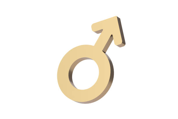istock Golden male gender symbol isolated on white background. 3d render 2104663704