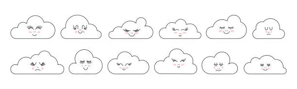 Vector illustration of Set of funny clouds for nursery