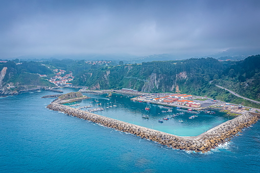 Aerial View over Cudillero, Principality of Asturias, Spain