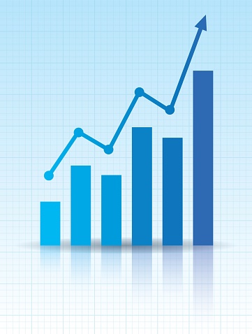 Graph with arrow and increase report. Diagram with the progress of rise and success. Vector illustration