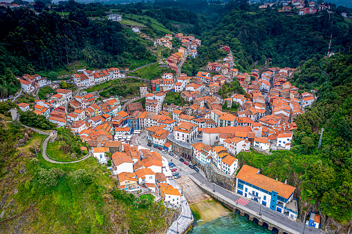 Aerial View over Cudillero, Principality of Asturias, Spain