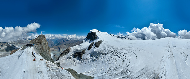 Glaciers and snow along the Swiss Glacier Paradise in Zermatt, Switzerland.