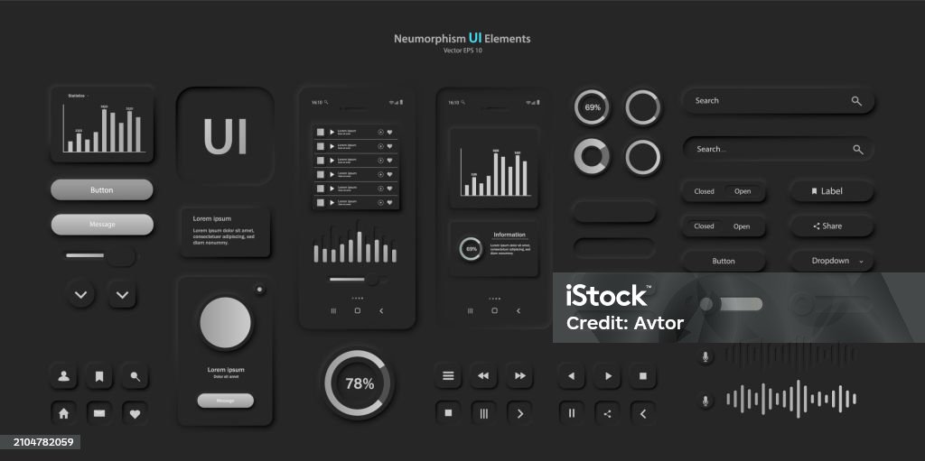 Interface Red Phone A Set Of User Interface Elements For A Mobile Application In Black And ...