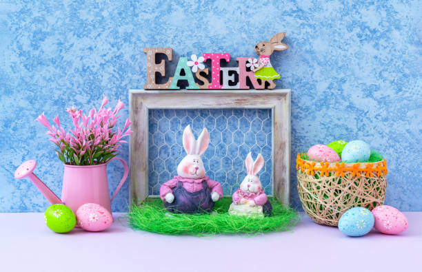 istock Easter bunnies are decorated with colored eggs in the Provence style. 2104789961