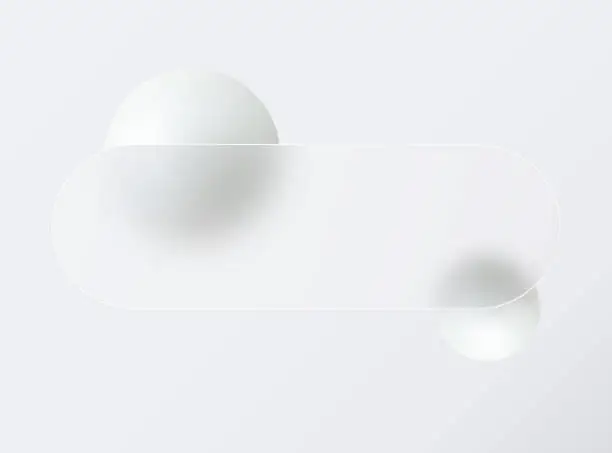 Vector illustration of Creative glass morphism illustration design with transparent frame and white floating spheres.