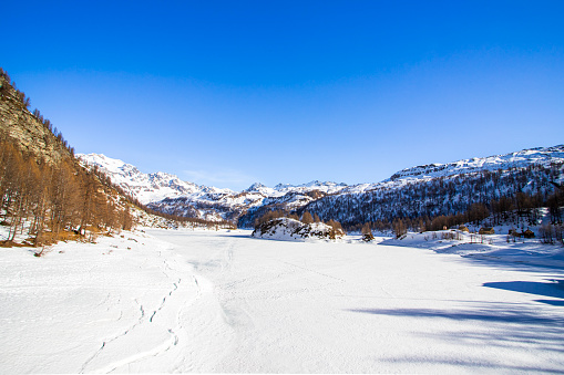 A winter iced view of the Val Formazza lake