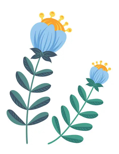 Vector illustration of Cute Folk Art Flower Element On A Transparent Background