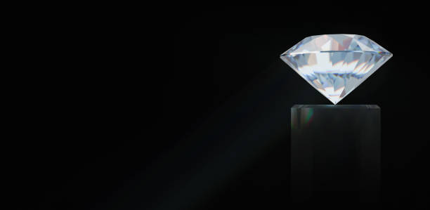 istock A diamond on a pedestal on a black background. Expensive refracting crystal. 3D rendering. 2104854454