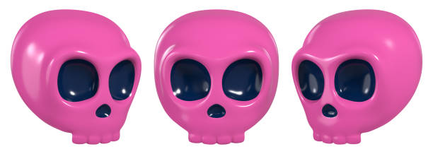 istock Cartoon set of pink skulls for a fun Halloween design. 3D rendering. 2104854466