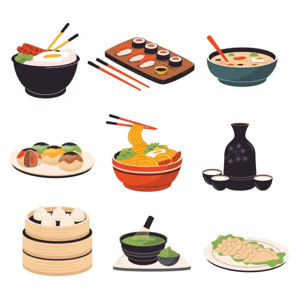 Vector illustration of Vector traditional China cuisine dishes