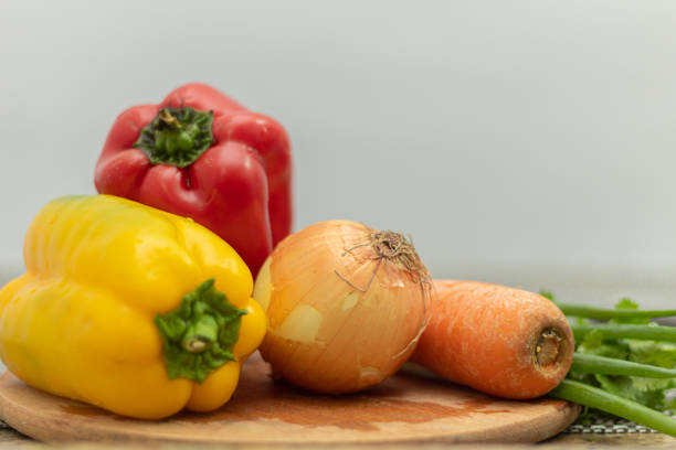 Vegetables on a table on a cutting board for salad preparation, typical food, healthy food for a diet rich in nutrients