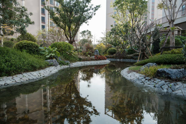 istock Man-made lake in the community 2104931628