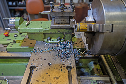 Close up of metal milling machine.