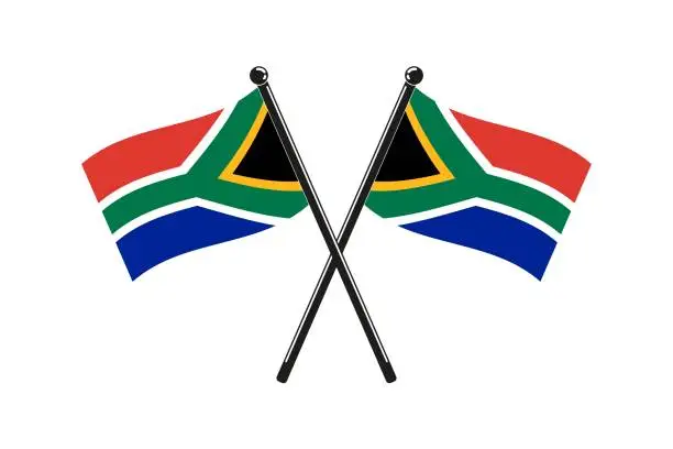 Vector illustration of national flags of Republic of South Africa crossed on the sticks