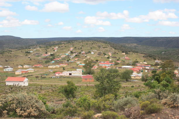 Mcgregor: A street scene with historic buildings and steeple of the Dutch Reformed Church in McGregor, a small town in the Western Cape Province