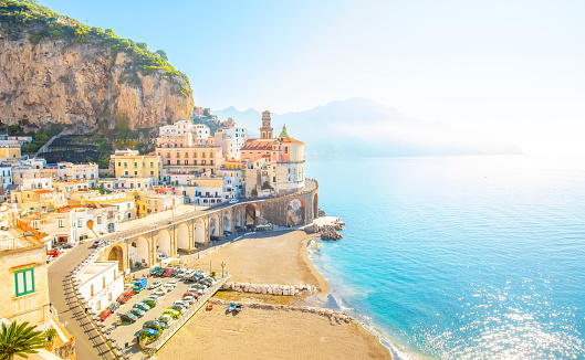 Charming Italian village Atrani at early morning, Amalfi Coast, Italy travel photo