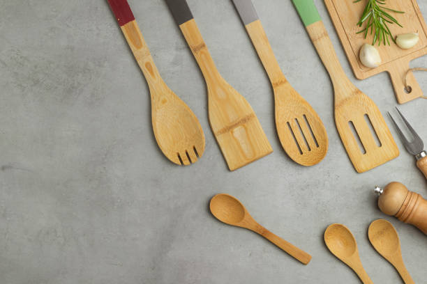 istock Set of kitchen utensils on light gray background 2105043577