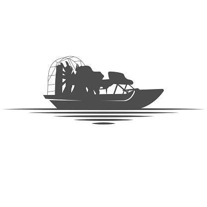 Vintage Retro Airboat on the River Creek Lake Swamp Icon Illustration Design Vector