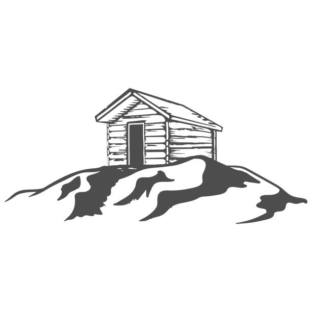 ilustraciones, imágenes clip art, dibujos animados e iconos de stock de cabaña de madera retro vintage chalet cottage lodge en el diseño de ilustración de mountain hill - villa rinaldi