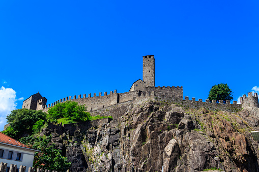 Bellinzona, Switzerland - May 26, 2022: Castelgrande castle in Bellinzona, Switzerland. Unesco World Heritage
