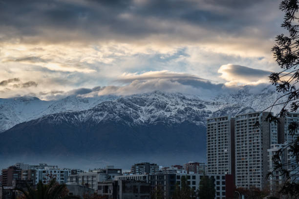 Aerial view of Santiago de Chile and the snowy Andes