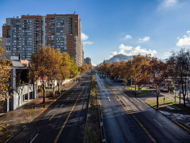 Aerial view of the streets of Santiago de Chile at autumn
