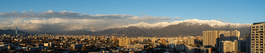 Aerial view of Santiago de Chile and the snowy Andes