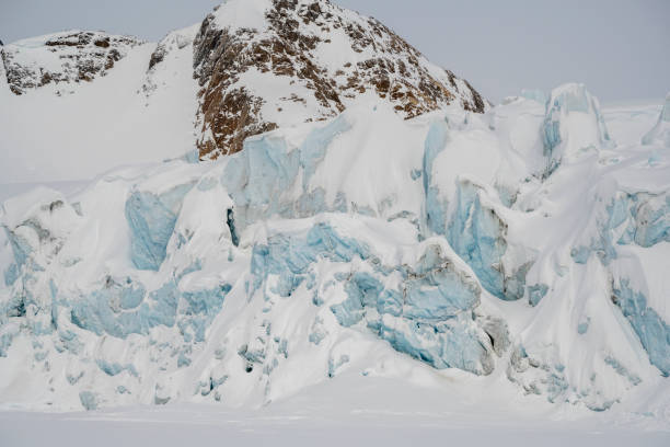 Floating sea ice with crystal blue stripes