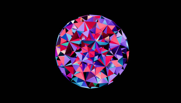 abstract sphere of geometric figures in a three-dimensional render image with black background, front view