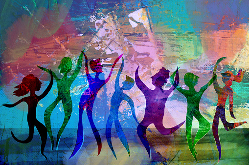 Abstract silhouettes of people dancing