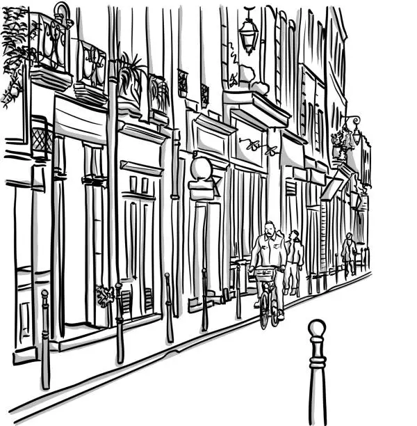 Vector illustration of Paris Boutique Storefront Sketch