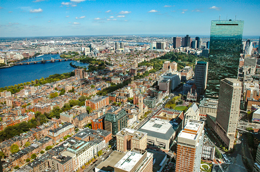 An aerial view of Boston displays the beauty of this city.