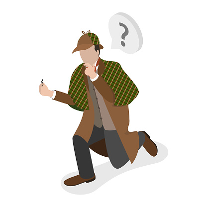 3D Isometric Flat Vector Set of Inspector Holmes Characters, Private Investigator. Item 2