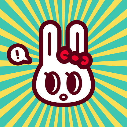 Animal characters vector art illustration.
Cute character design of a cute bunny wearing a hairbow, looking to her right side in surprise.