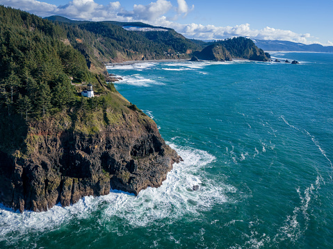 Looking South from the Cape Meares State Park, Cape Meares Lighthouse.