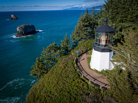 Cape Meares Lighthouse in Tillamook County Oregon Coast.