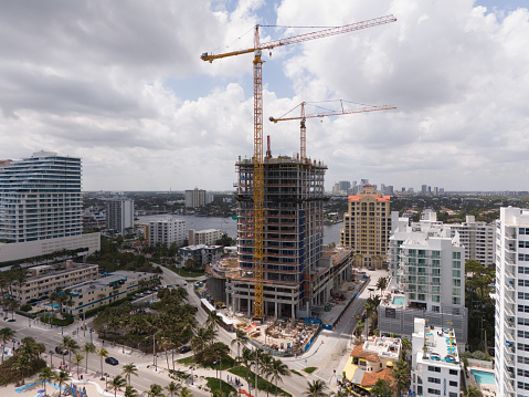 Fort Lauderdale, FL, USA - March 17, 2024: Aerial drone photo Selene Oceanfront Residences