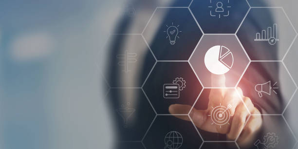 istock Increasing market share with digital marketing strategy concept. Marketing technology and automation. Data driven, prediction, contextual, augmented and agile marketing. Digital performance management 2105487179
