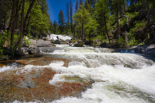 The Southfork of the Tuolumne River feeds Carlon Falls in Yosemite Wilderness, creating a stunning 30-foot waterfall with rolling cascades.
